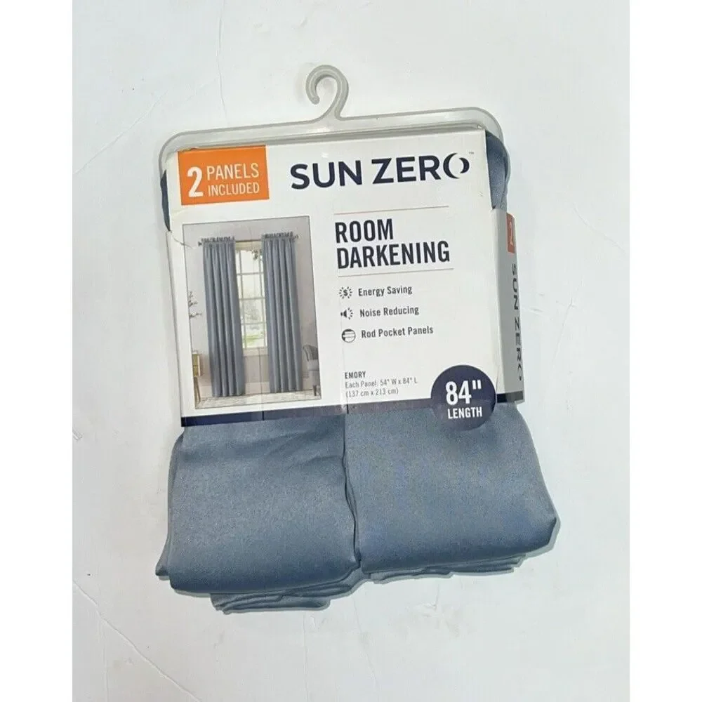 Sun Zero Blue Emory‎ Room-Darkening Rod-Pocket Curtain Panel Pair, 54